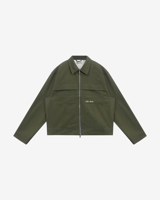OLIVE GREEN 'HERRINGBONE' TRUCKER JACKET