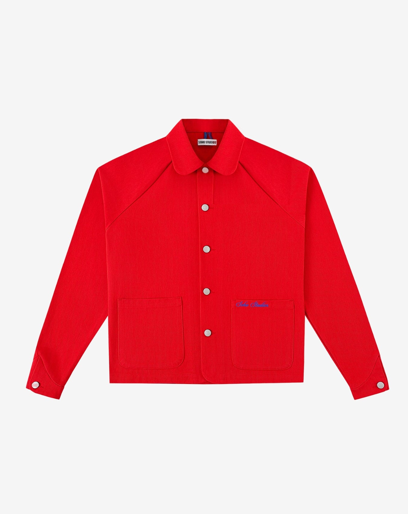 Red jacket with button details on a white background