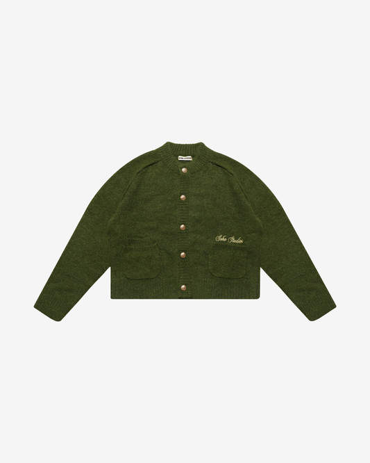 OLIVE GREEN ALPACA CARDIGAN