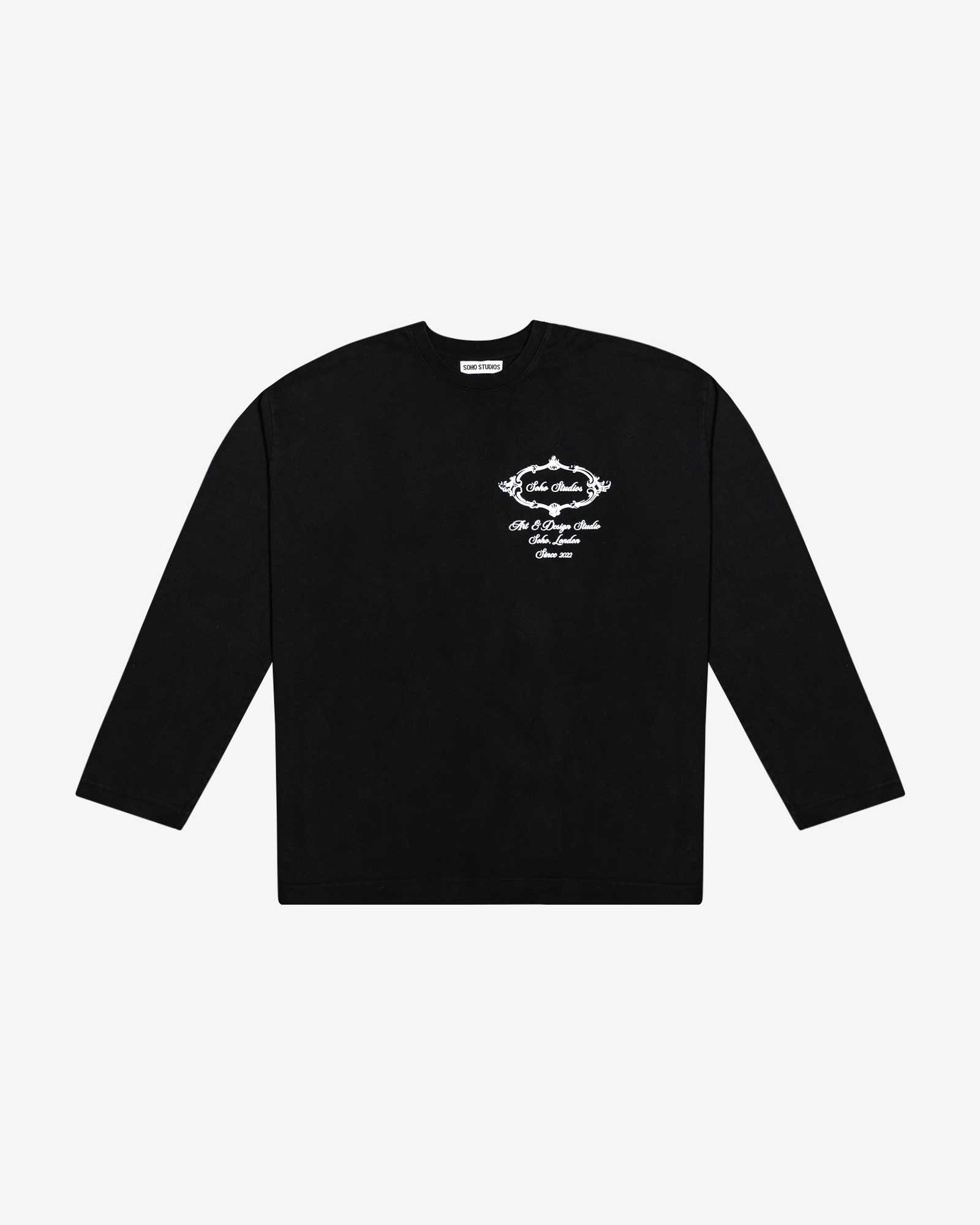 Black Soho Studios long sleeve t-shirt with white chest logo print