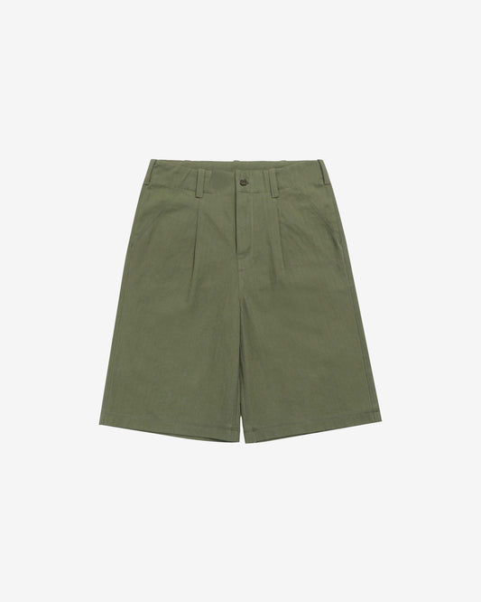 OLIVE GREEN 'HERRINGBONE' SHORTS